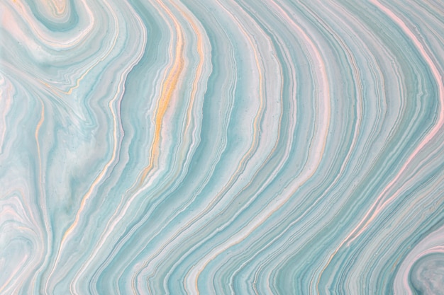 抽象的な流体アートの背景水色と金色のキラキラ色 液体大理石 ターコイズブルーのグラデーションでキャンバスにアクリル画 プレミアム写真