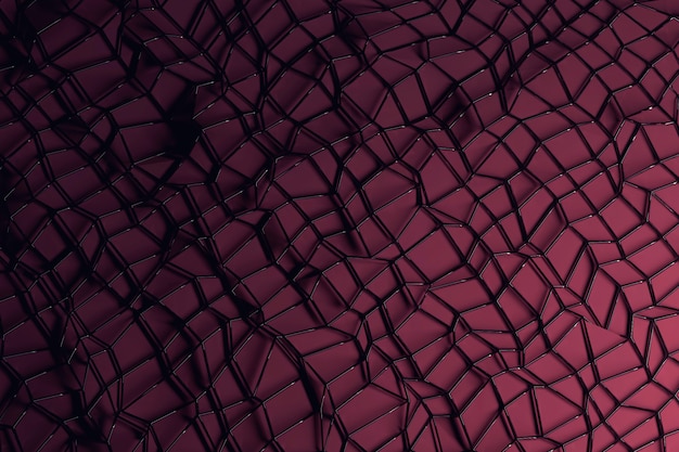 Abstract futuristic background with back glossy wireframe mesh over dark purple surface. Premium Photo