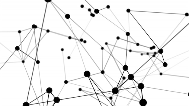 Abstract futuristic dot circle and line molecule network structure black color white background Premium Photo