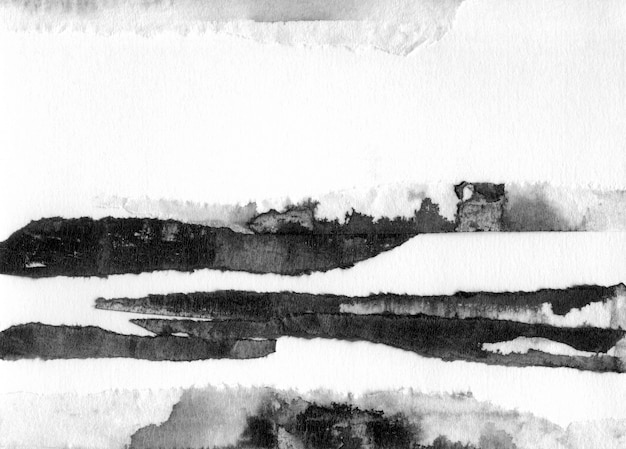 抽象的な風景インク手描きイラスト 川と黒と白のインクの冬の風景 ミニマルな手描き プレミアム写真