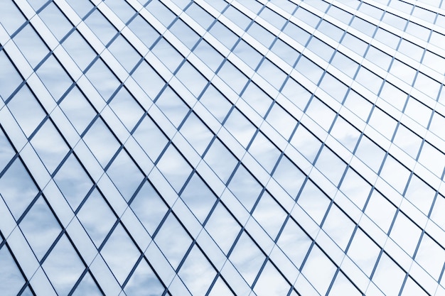 抽象的な水色の建築テクスチャ ガラス 金属の建物の壁 プレミアム写真