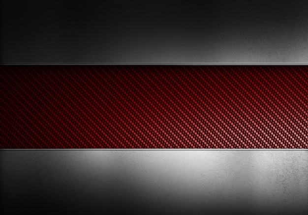 洗練された金属板と抽象的な現代的な赤い炭素繊維 背景 壁紙 グラフィックデザインのテクスチャマテリアルデザイン プレミアム写真