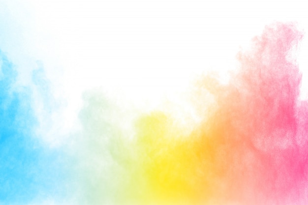Abstract Multi Color Powder Explosion On White Background Painted