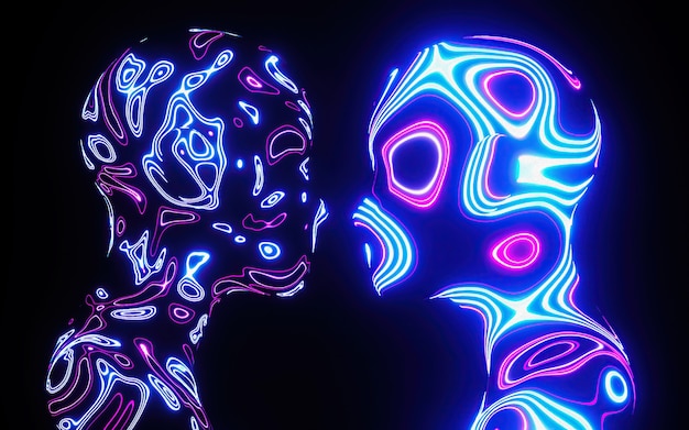 Premium Photo | Abstract two human neon head isolated on black