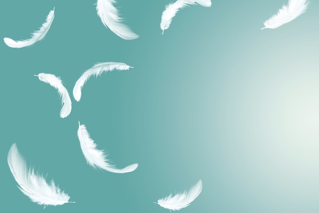 空中に浮かぶ抽象的な白い羽根 プレミアム写真