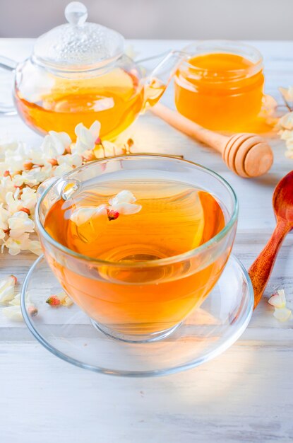 Premium Photo | Acacia tea close up on wooden tables