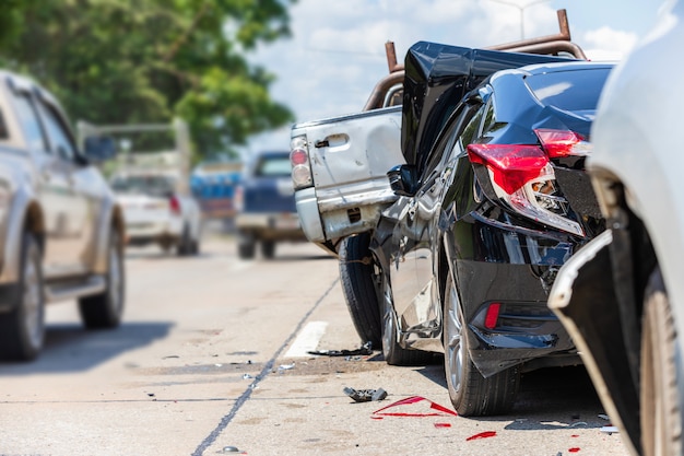 Accident involving many cars on the road Premium Photo