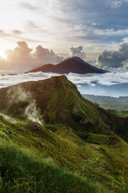 Premium Photo | Active indonesian volcano batur in the tropical island ...