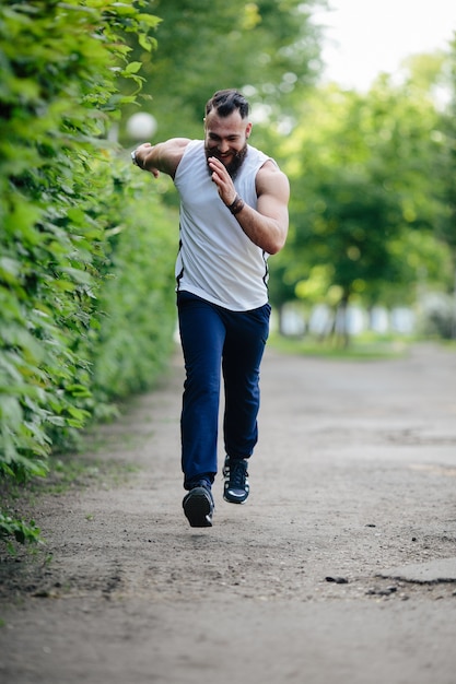 Free Photo | Active man training for marathon