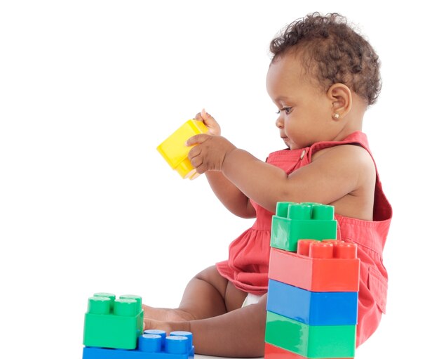 baby girl building blocks