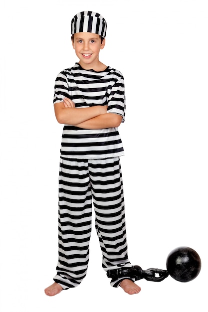 Premium Photo | Adorable child with prisoner ball isolated on white ...