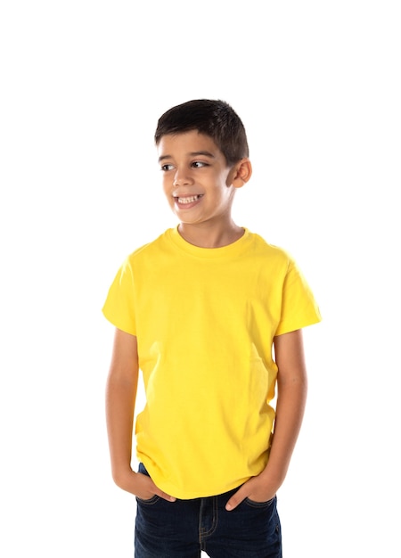 Premium Photo | Adorable latin boy weraring a yellow t-shirt isolated ...