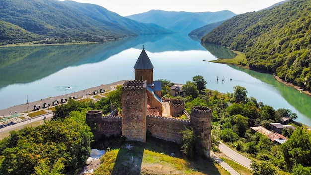 Premium Photo Aerial Drone View Of Ananuri Castle Georgia Aragvi