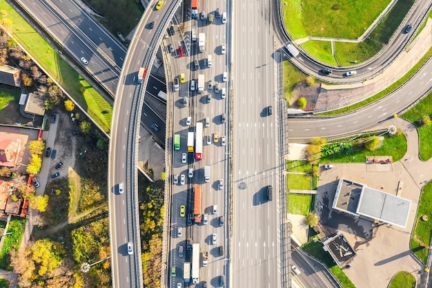 Premium Photo | Aerial Drone View Of Road Interchange Or Highway ...