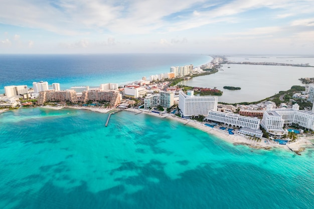 Premium Photo  Aerial panoramic view of cancun beach and city hotel zone in mexico caribbean 