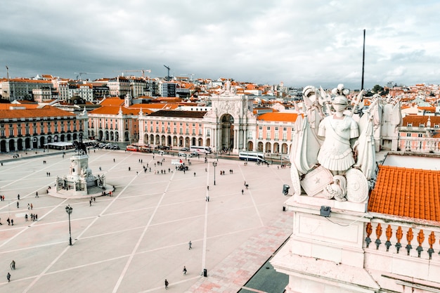 Aerial shot of the praca do comercio square in lisbon, portugal Free Photo