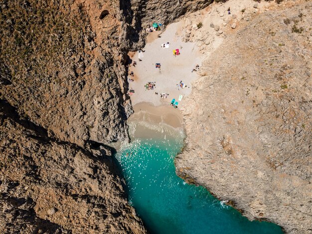 Premium Photo | Aerial top view by drone of beach of seitan limania in ...