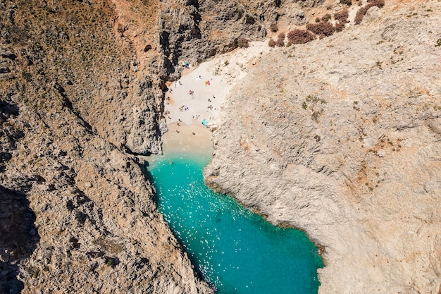 Premium Photo | Aerial top view by drone of seitan limania beach with ...