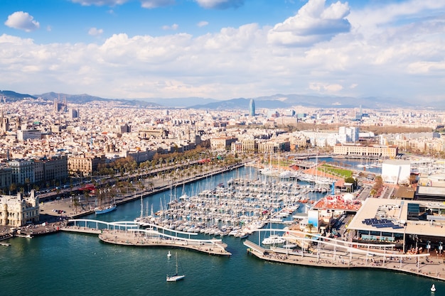 Free Photo Aerial View Of Barcelona City With Port Vell