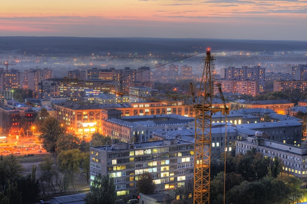 Premium Photo | Aerial view of the beautiful burning city lights