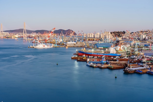 Premium Photo | Aerial view of busan harbor bridge and the port of ...