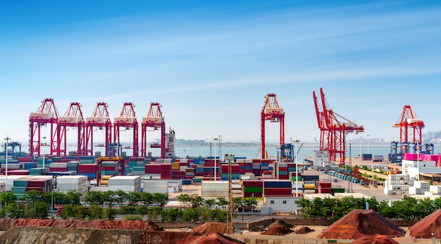 Premium Photo | Aerial view of a cargo dock