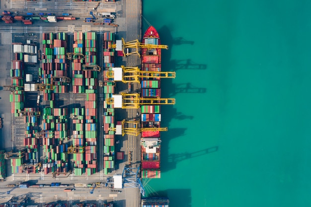 Aerial view cargo ship of business logistic transportation sea freight,cargo ship, cargo container i