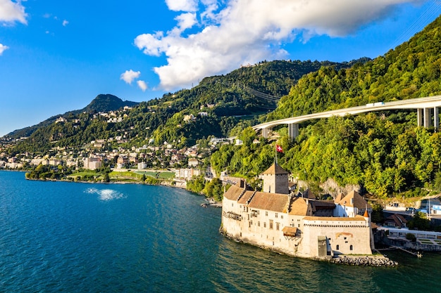 Premium Photo Aerial View Of Chillon Castle On Lake Geneva In Switzerland