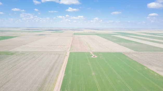 Premium Photo | Aerial view of farmlands on eastern plains in the spring.