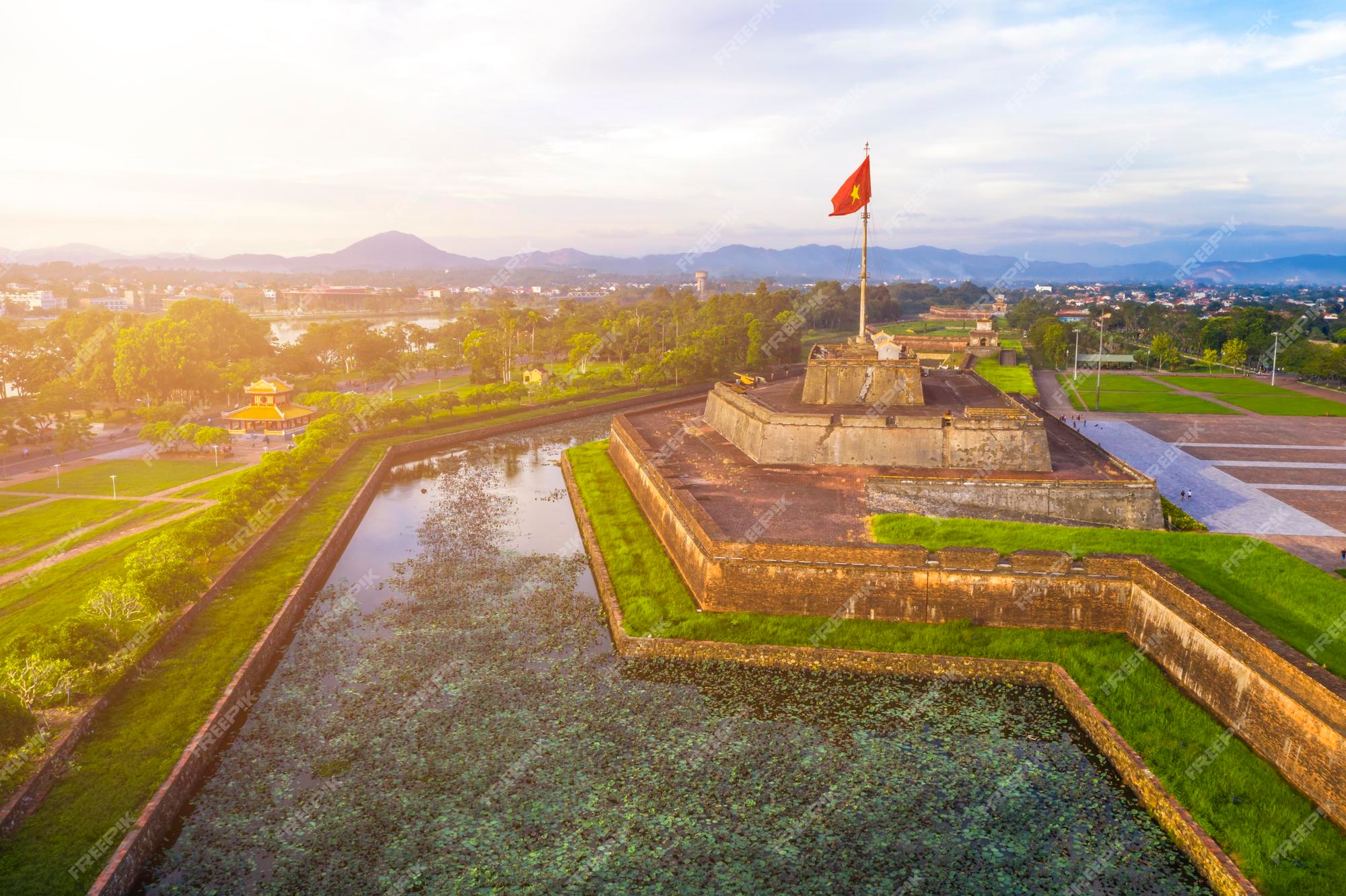 Premium Photo | Aerial view of the hue citadel in vietnam. imperial ...