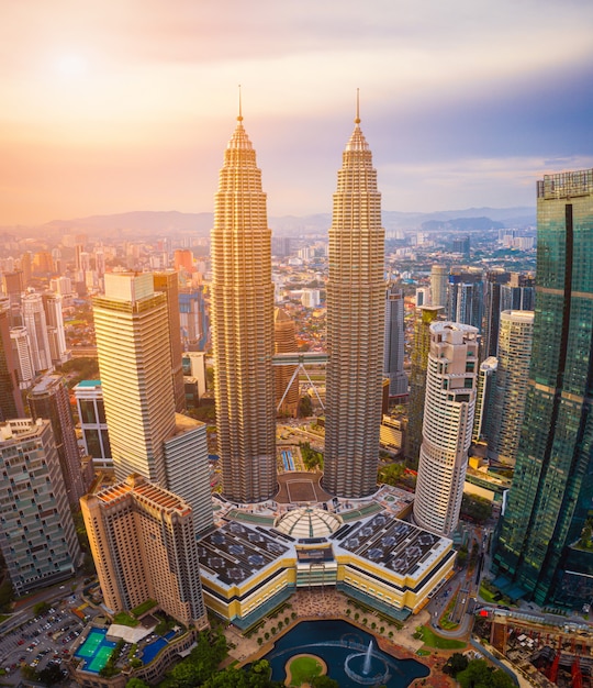 Premium Photo Aerial View Of Kuala Lumpur City Skyline At Sunset In