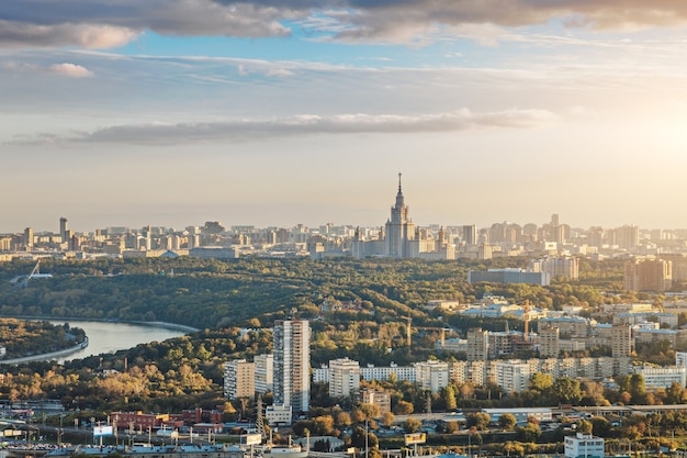 Premium Photo | Aerial view of moscow city with the lomonosov state ...