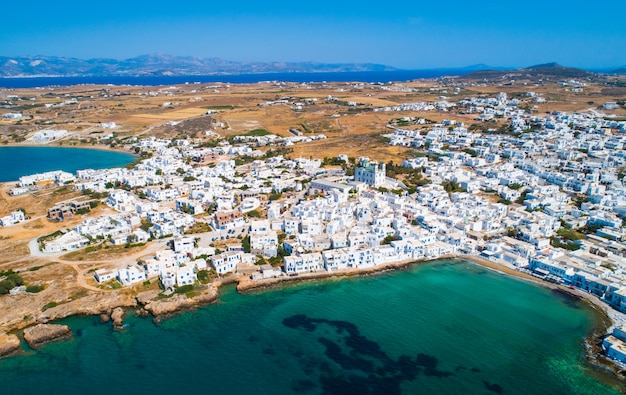 Premium Photo | Aerial view of naoussa and low mountains