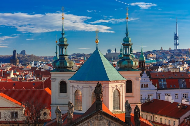 Premium Photo | Aerial view over old town in prague with domes of ...