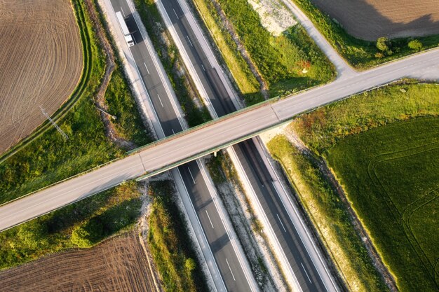 Premium Photo | Aerial view of a rural highway intersection