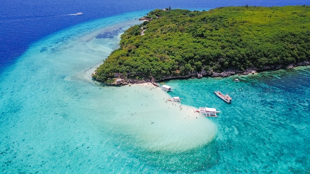 Free Photo | Aerial view of sandy beach with tourists swimming in ...