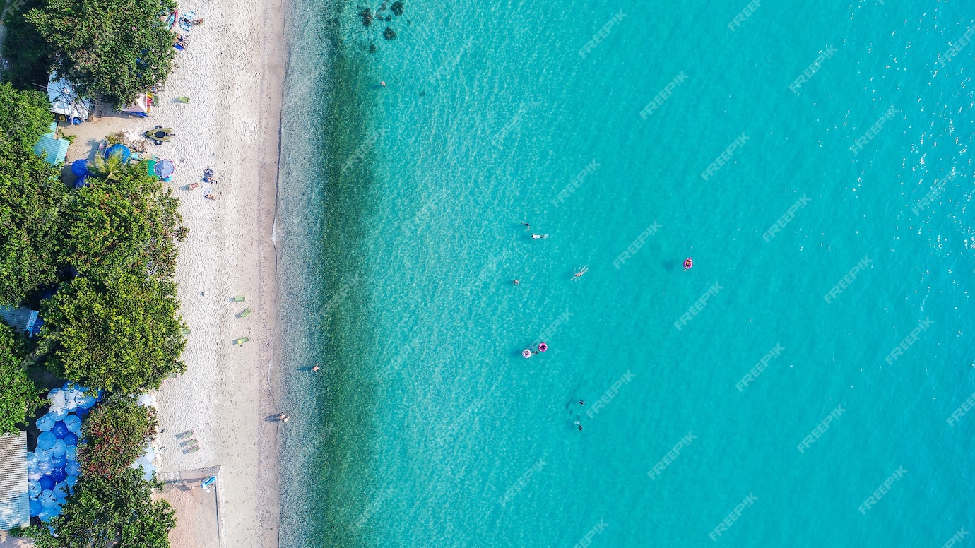 Free Photo | Aerial view of sandy beach with tourists swimming.