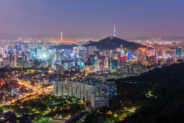 Premium Photo | Aerial view of seoul city at night, south korea.