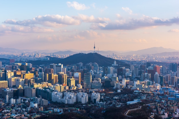Premium Photo Aerial View Of Sunset At Seoul City Skyline South Korea