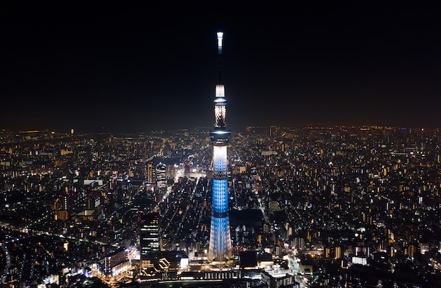 Premium Photo Aerial View Of Tokyo Skytree And Japanese Landscape In Tokyo City At Night