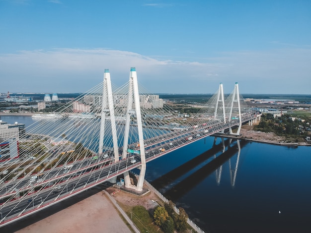 Premium Photo | Aerialphoto screw bridge over the neva river. st ...