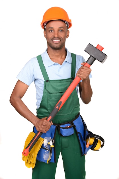 Premium Photo | African male worker carrying toolbox