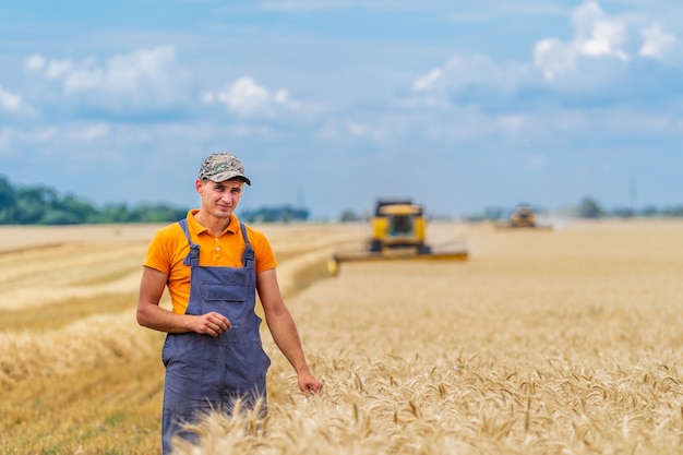Premium Photo | Agriulture process in wheat field. farmer and heavy ...