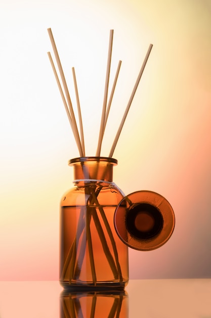 Download Premium Photo | Air refresher bottle mock up, reed diffuser on a light rose gradiente background ...
