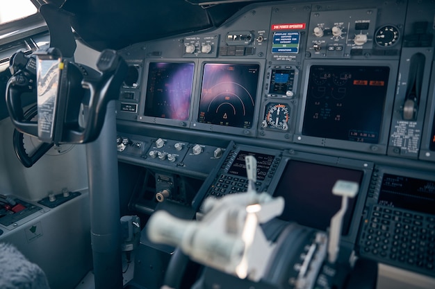 Premium Photo | Airplane cockpit with instrument panel and control ...