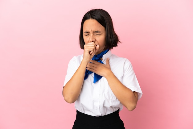 Premium Photo | Airplane stewardess over isolated background coughing a lot