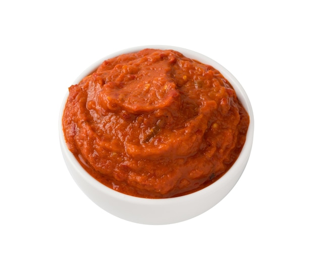 Premium Photo | Ajvar Or Pindjur In White Bowl Isolated