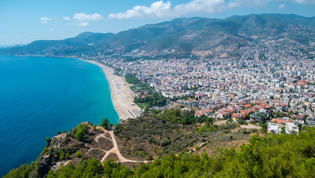 Premium Photo | Alanya beach top view on the mountain with coast on ...