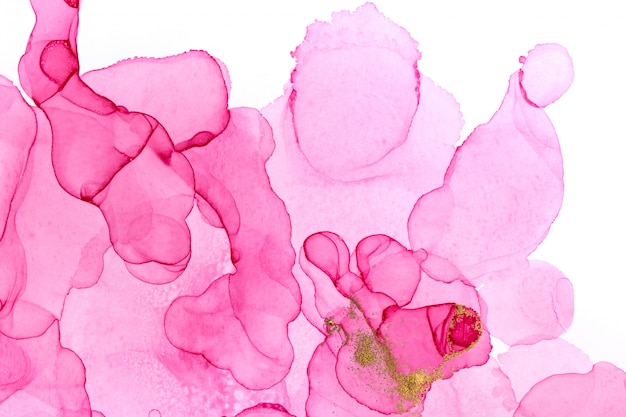 アルコールインクピンクの抽象的な背景 花のスタイルの水彩テクスチャ ピンクとゴールドの塗料汚れ プレミアム写真