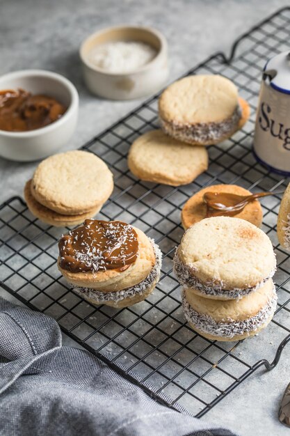 Premium Photo Alfajores Traditional Peruvian Cookies Filled With Caramel